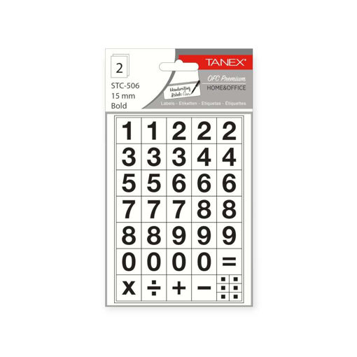 Picture of TANEX BOLD NUMBERS 0-9 15MM STICKERS 2 SHEETS
